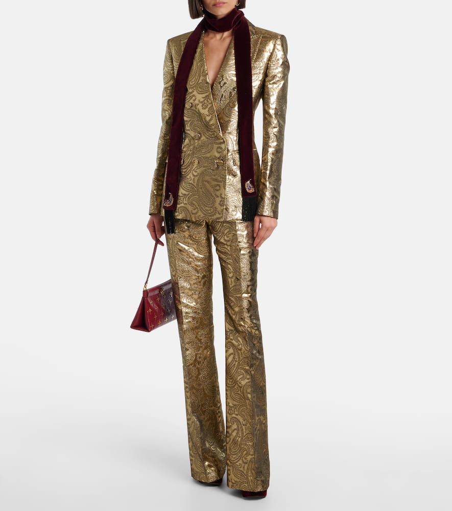 涡纹锦缎喇叭裤