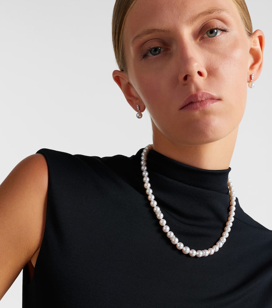Mikimoto 18kt White Gold Necklace With Pearls And Diamonds In Silver