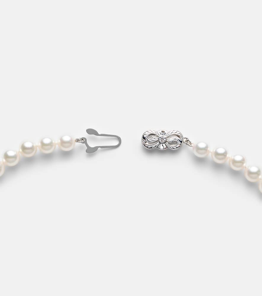 Mikimoto 18kt White Gold Necklace With Pearls And Diamonds In Silver