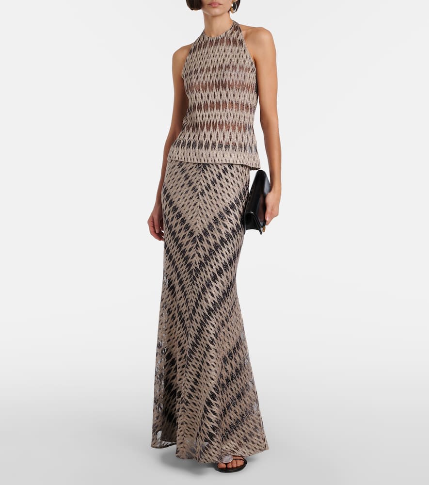 Missoni Open-knit Lamé Maxi Skirt In Gray