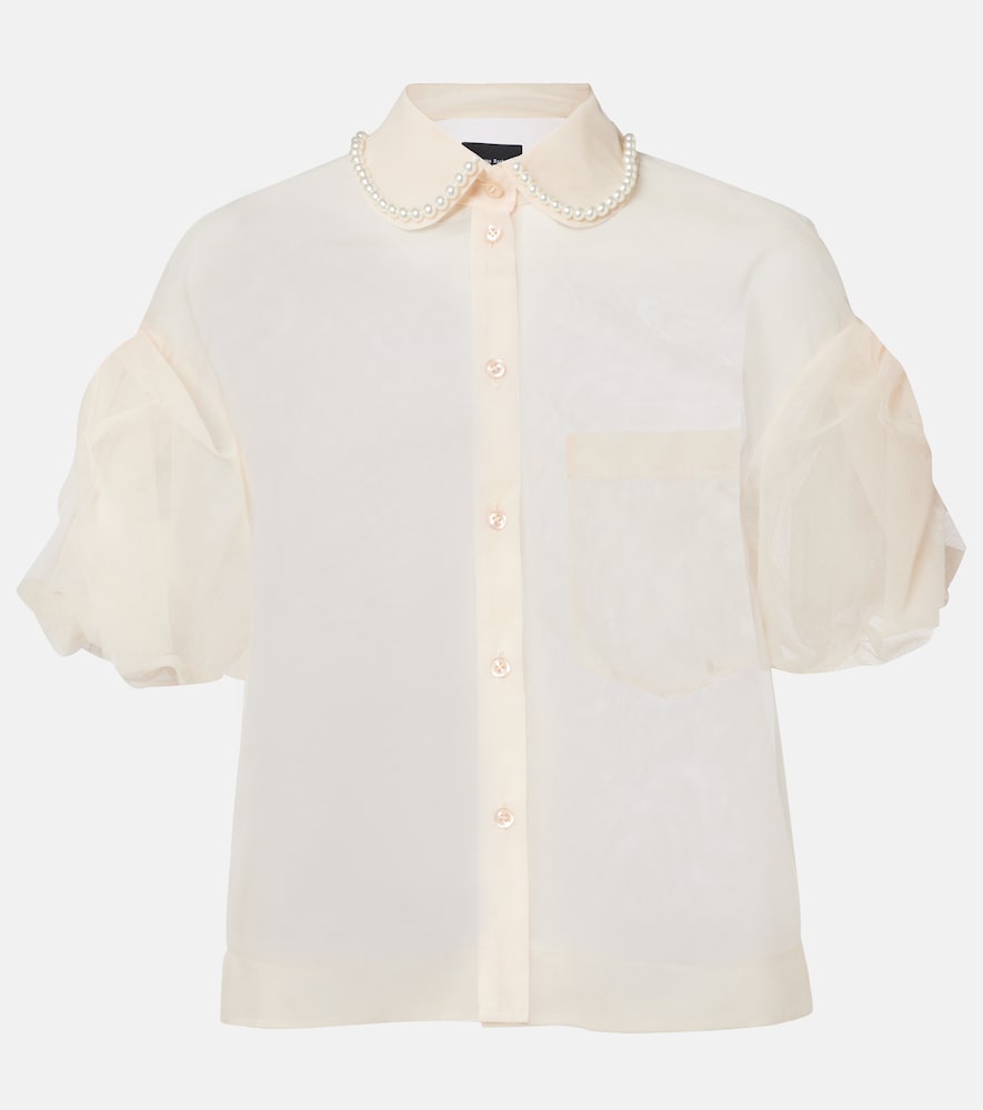Simone Rocha Cropped puff-sleeve tulle blouse
