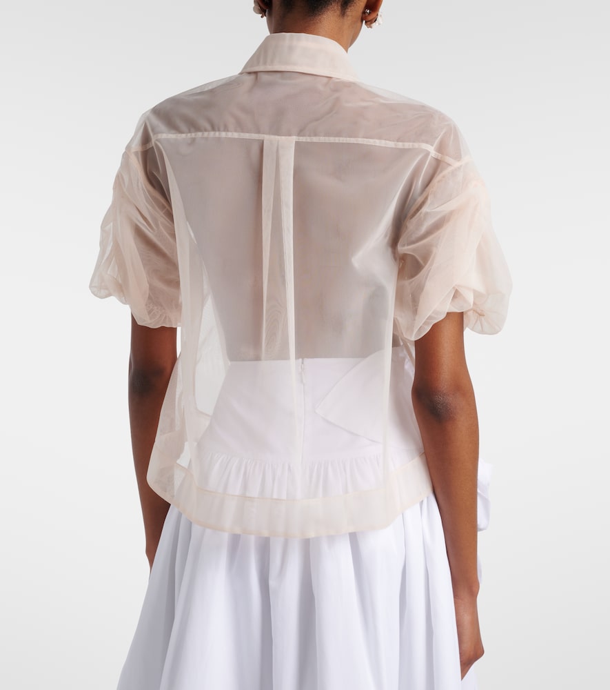 Cropped Puff-Sleeve Tulle Blouse