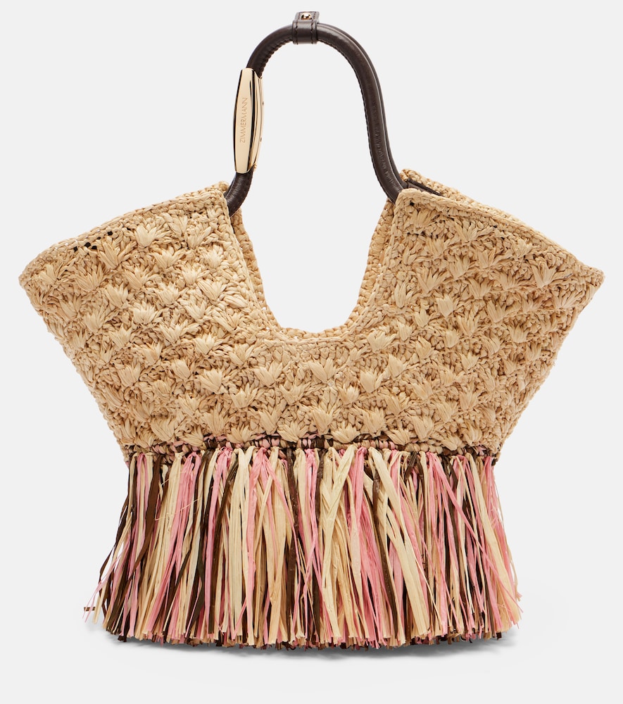 Zimmermann Goldentime Small raffia tote bag
