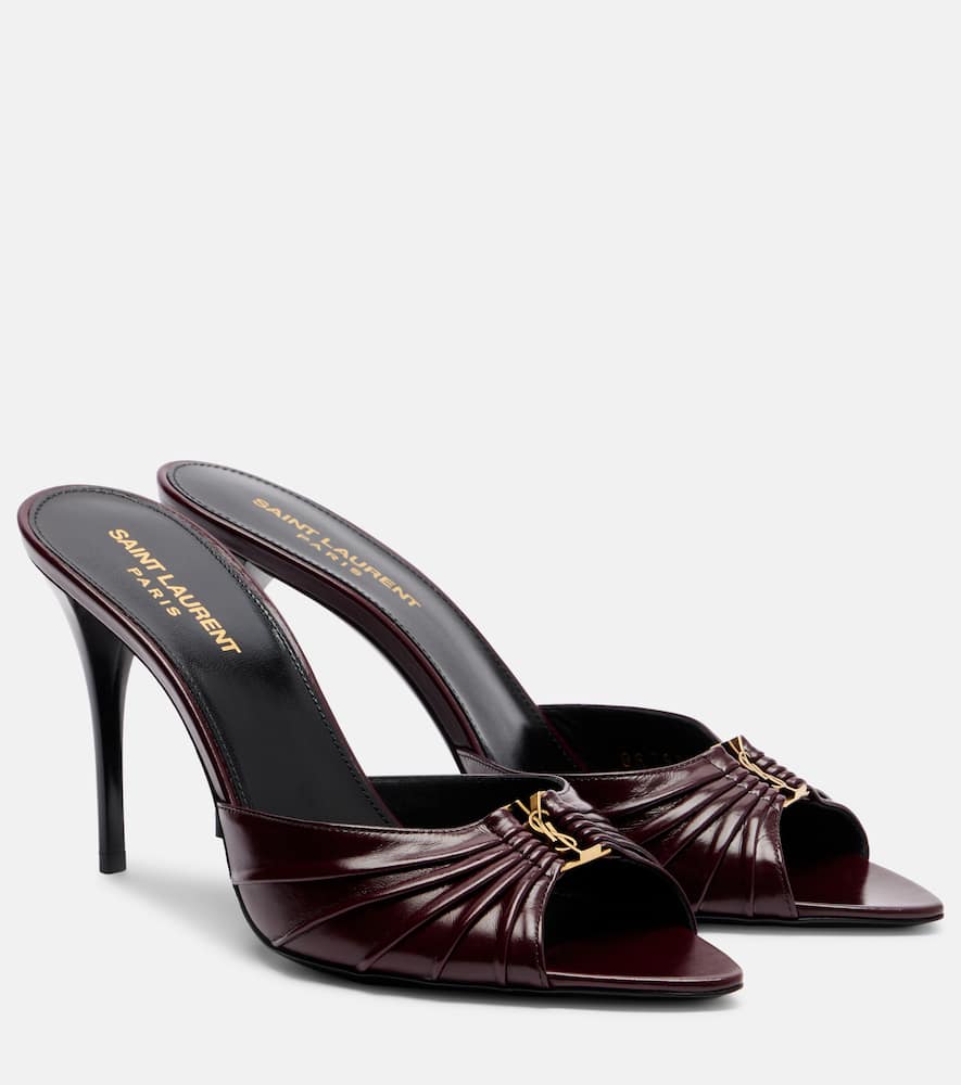 Saint Laurent Babylone Cassandre 90 Leather Mules In Burgundy