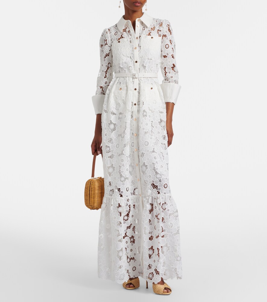 Self-Portrait Belted guipure lace shirt dress