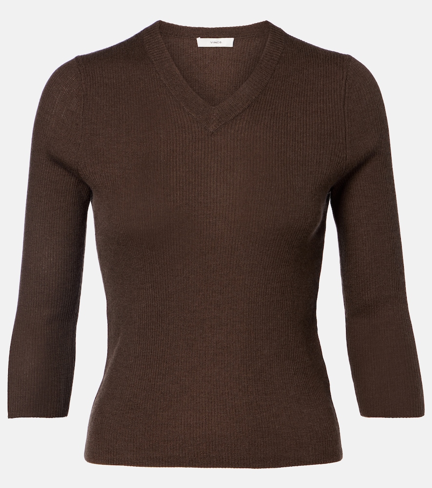 Vince Ribbed Knit Cashmere and Silk Sweater