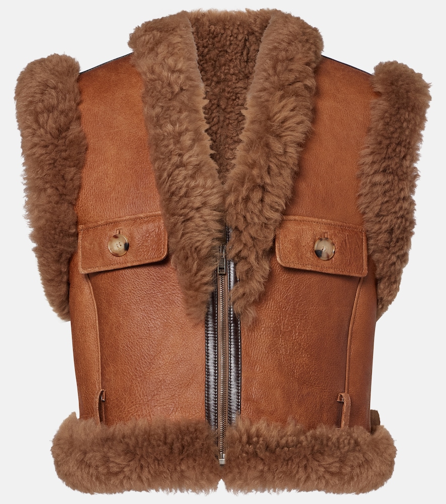 Chloé Cropped-Weste aus Leder mit Shearling