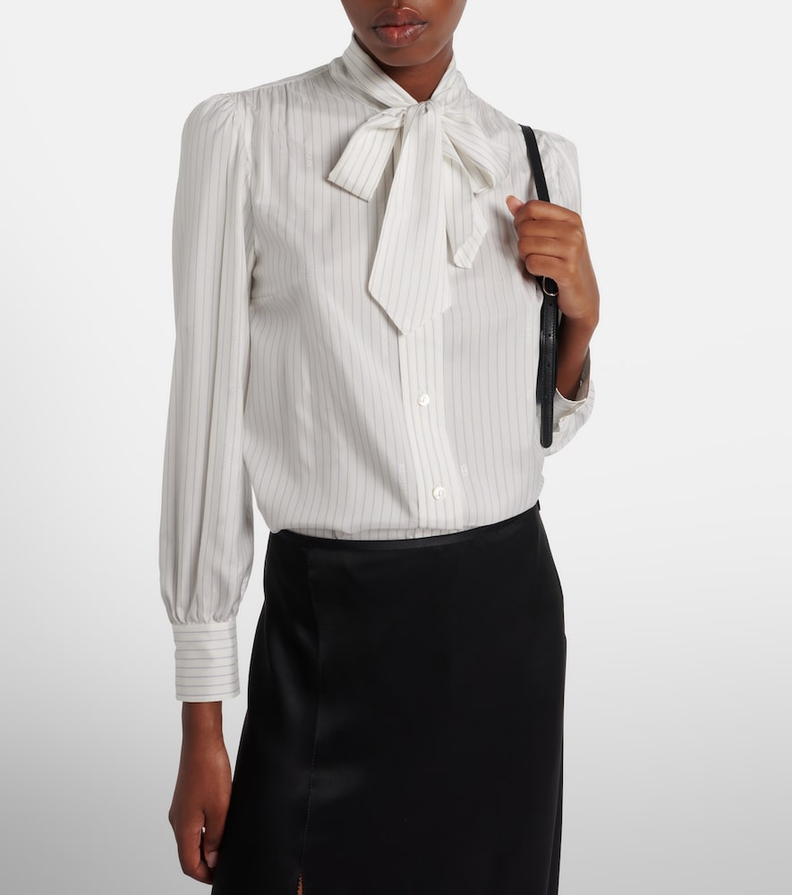 Gucci Pinstripe tie-neck silk shirt