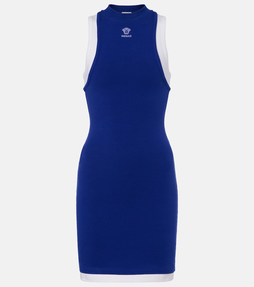Versace Minikleid Medusa Aus Einem Baumwollgemisch Einfarbig Damen Blau Mittel