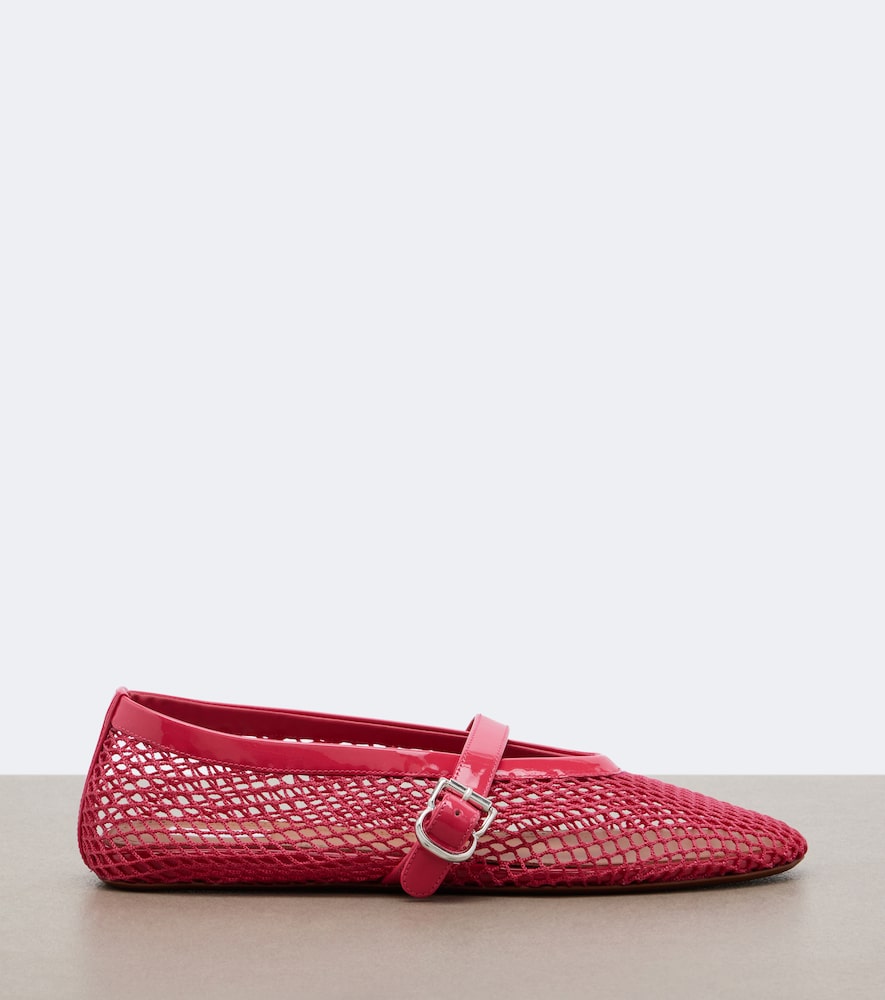Alaïa Leather-Trimmed Fishnet Mary Jane Flats