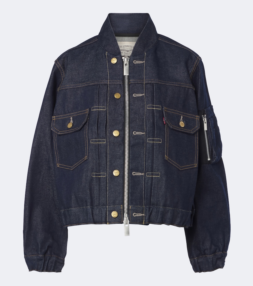 Sacai Denim Bomber Jacket In Blue