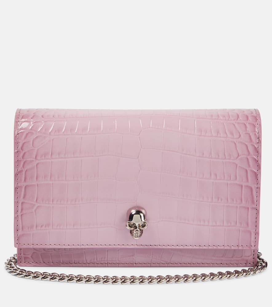 Skull Small Leather Crossbody Bag In Antic Pink
