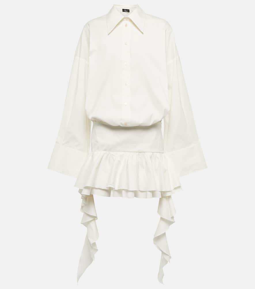 Shop Blumarine Ruffle-trimmed Cotton-blend Minidress In Bianco Naturale