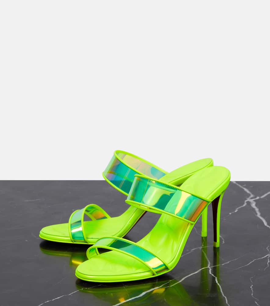Christian Louboutin Just Loubi 85 Neon Leather-trimmed Iridescent Pvc Mules In Fluo Yellow/lin Fluo Yellow