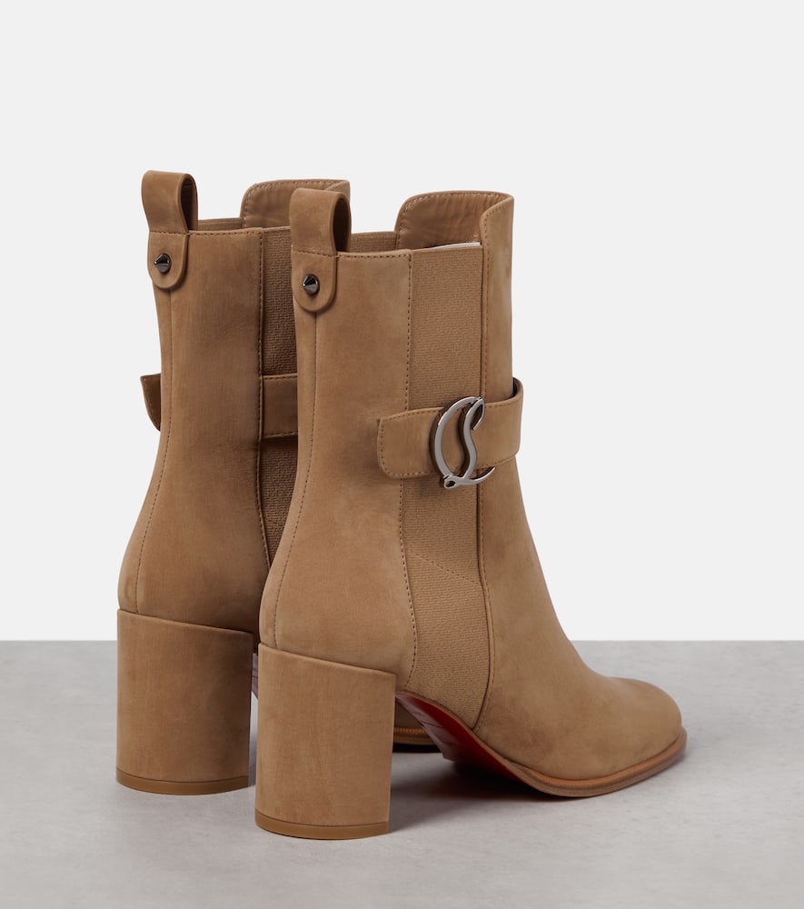 Shop Christian Louboutin Cl Chelsea Booty Suede Ankle Boots In Beige