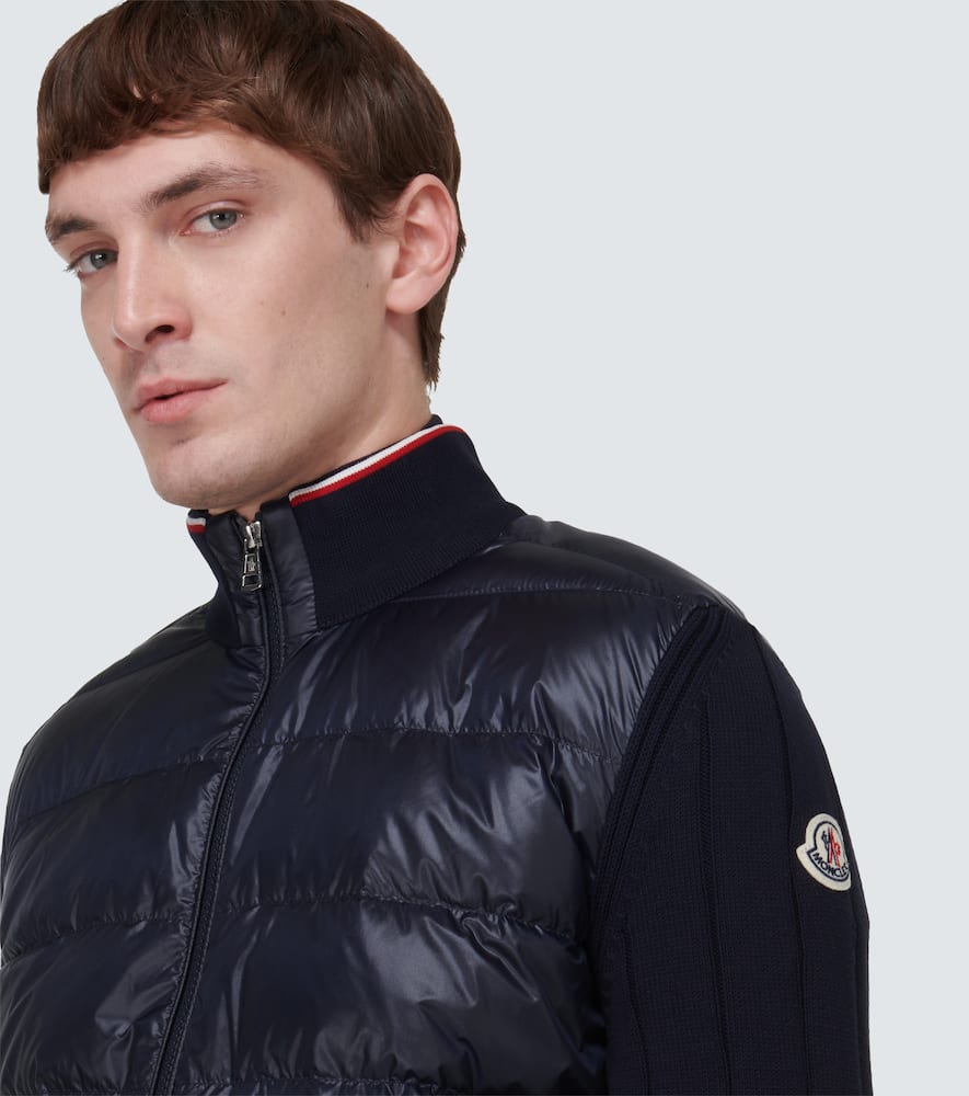 Shop Moncler Down-paneled Cotton Jacket In Neutrals