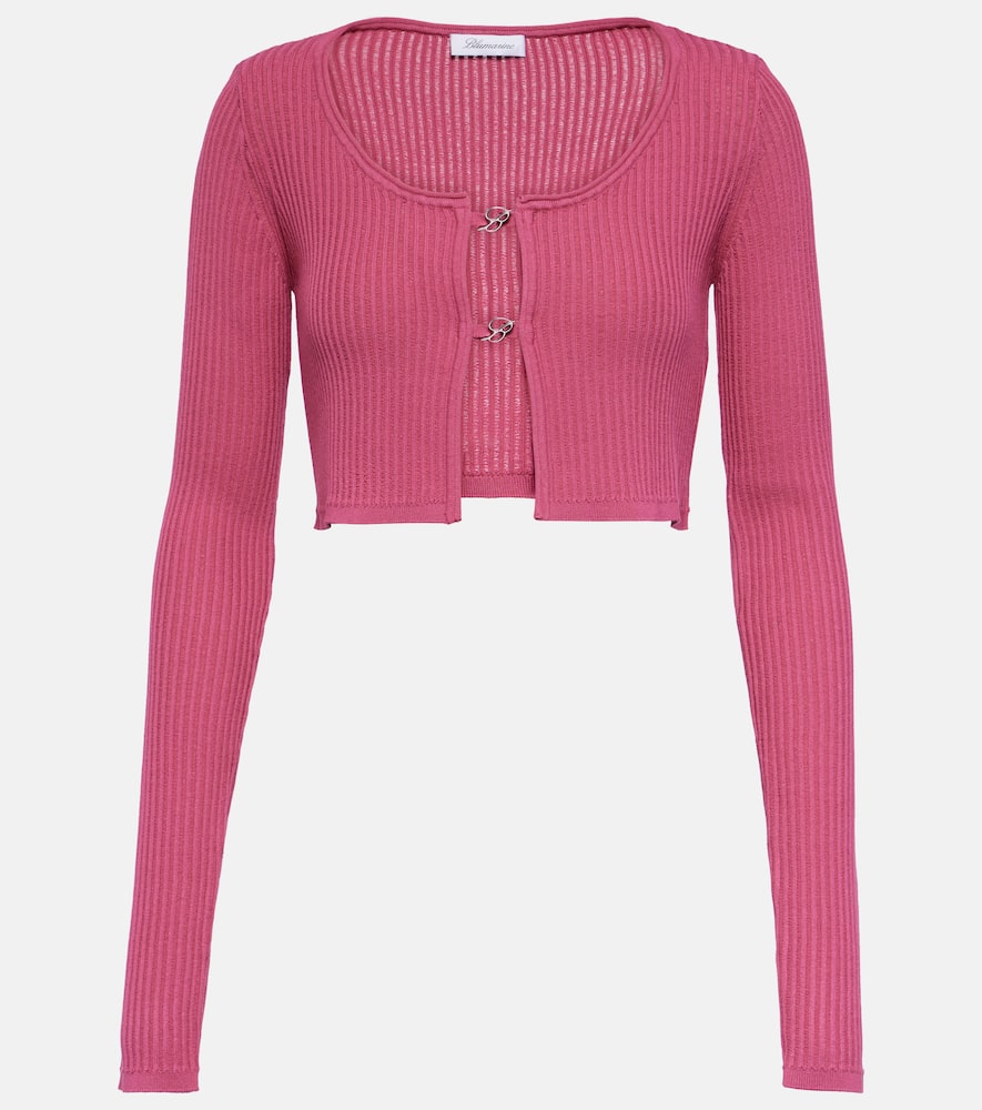 Blumarine Logo ribbed-knit cropped cardigan