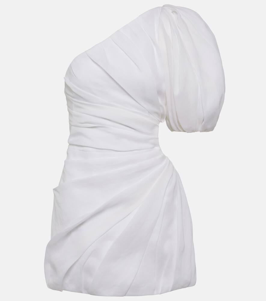 Chloé Asymmetric Draped Ramie Voile Mini Dress With Maxi Balloon Sleeve In White
