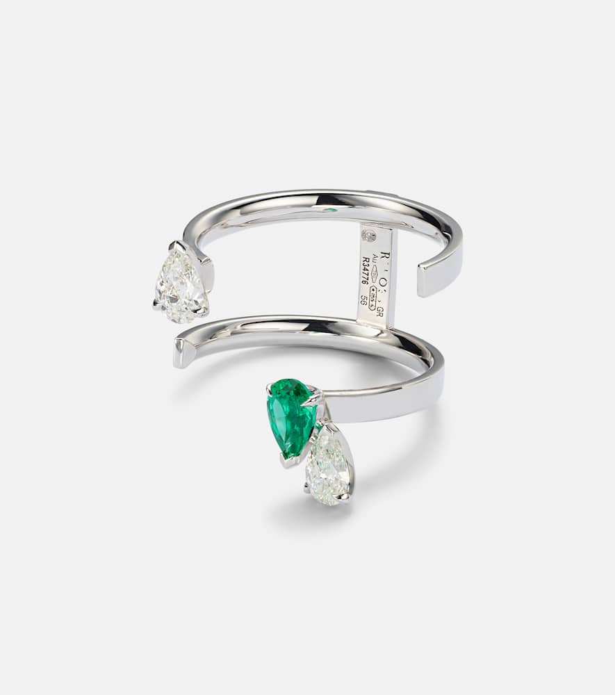 Shop Repossi Serti Sur Vide 18kt White Gold Ring With Diamonds And Emerald In Multicoloured