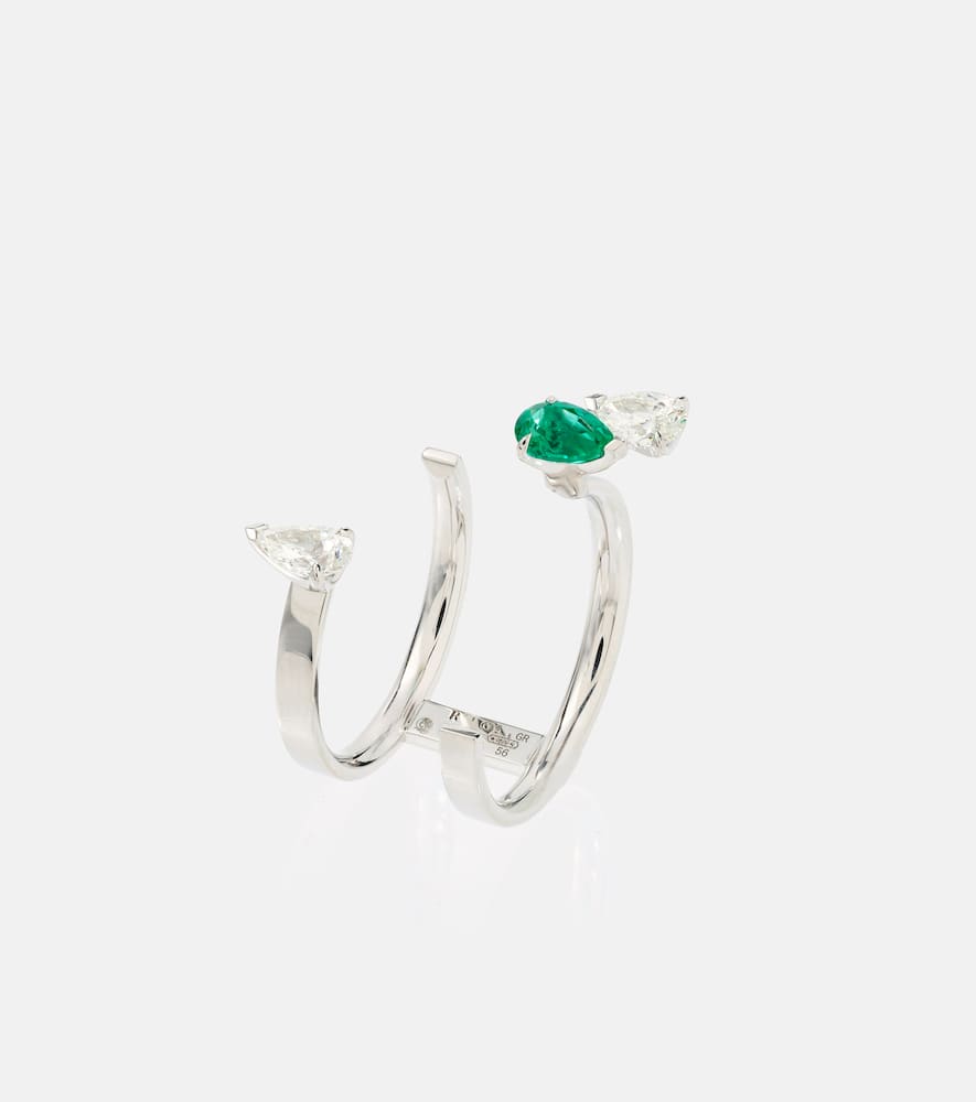 Shop Repossi Serti Sur Vide 18kt White Gold Ring With Diamonds And Emerald In Multicoloured