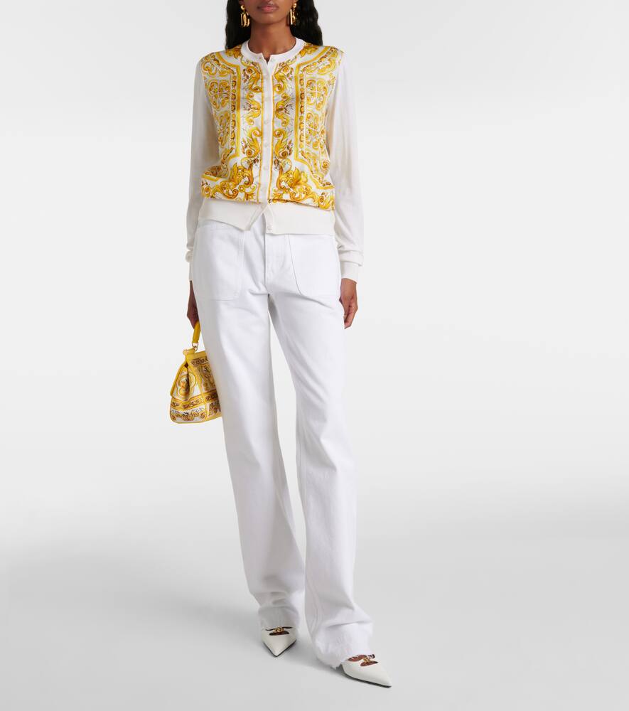 Dolce & Gabbana Silk Cardigan With Majolica Panel In Multicoloured