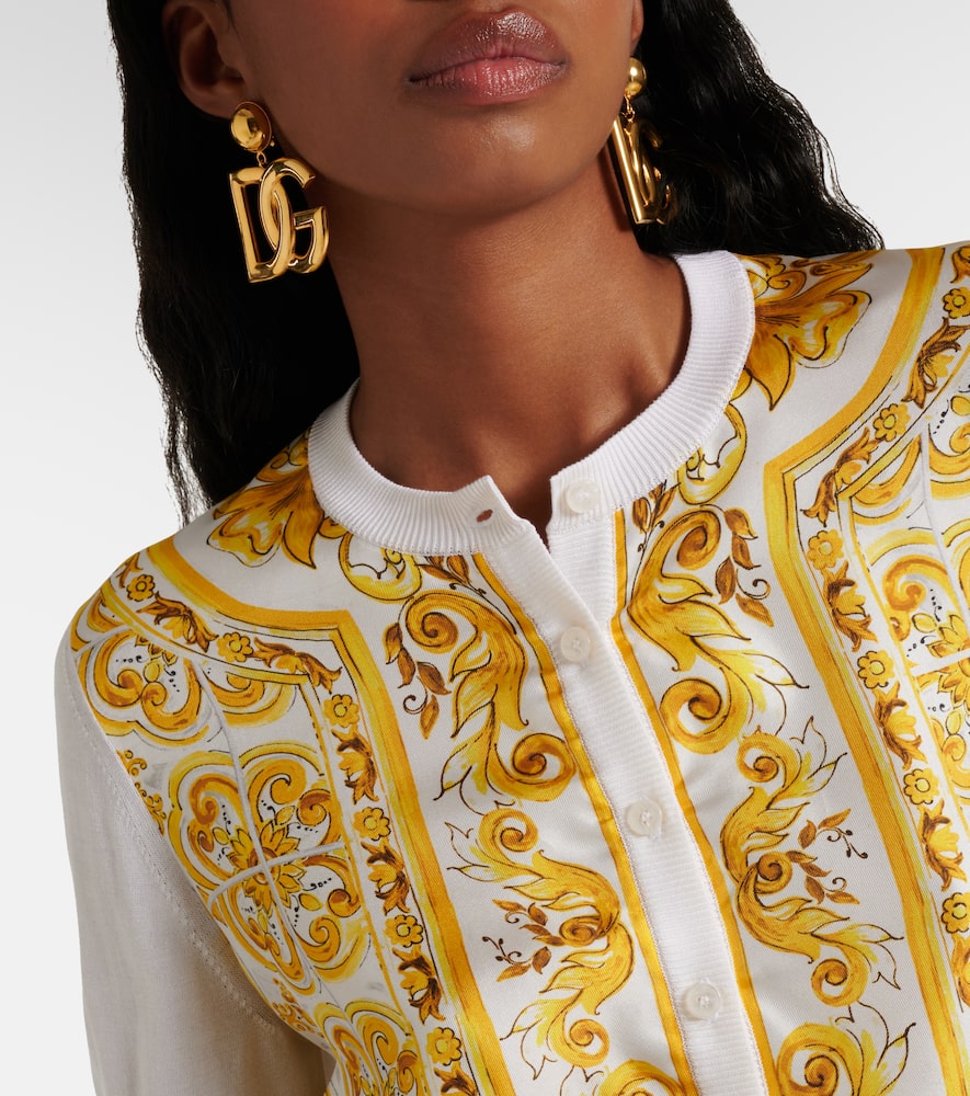 Dolce & Gabbana Silk Cardigan With Majolica Panel In Multicoloured