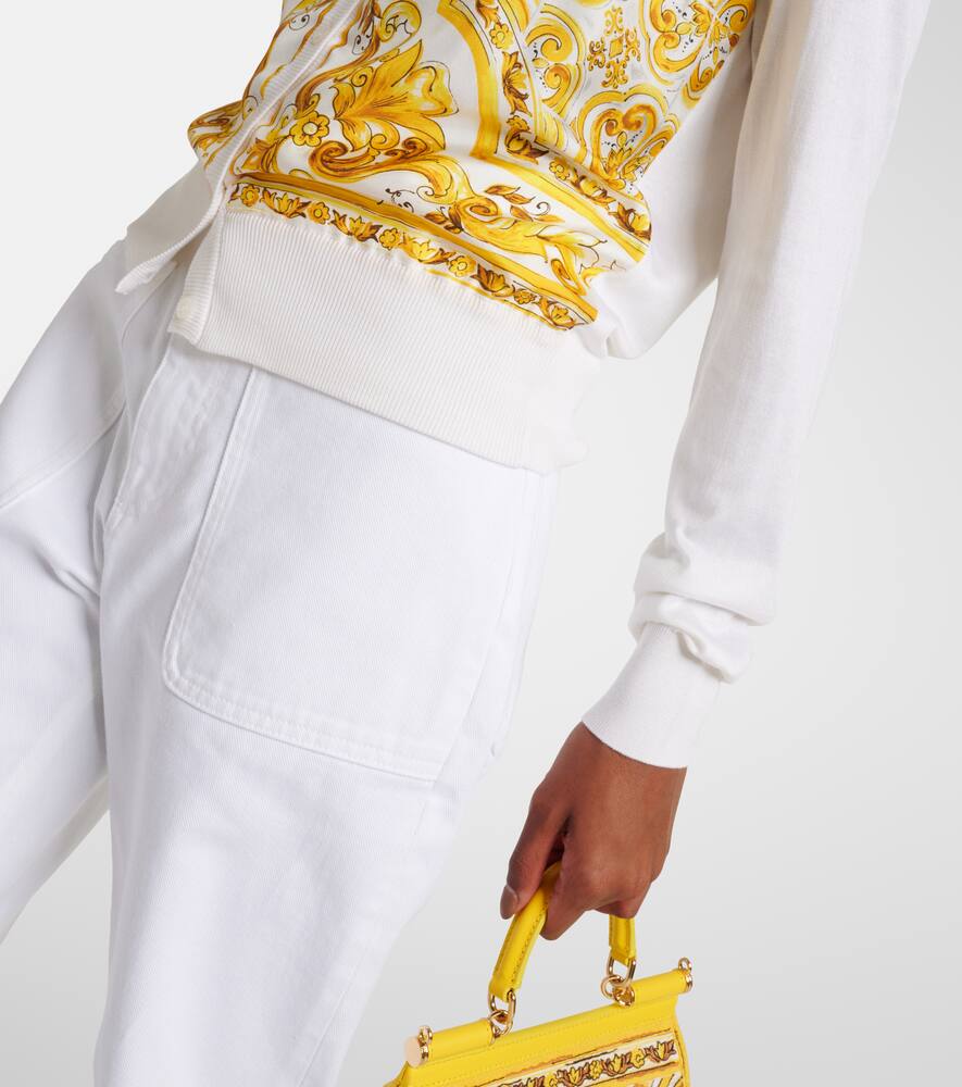 Dolce & Gabbana Silk Cardigan With Majolica Panel In Multicoloured