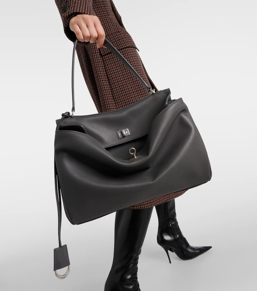 Balenciaga Rodeo Medium Leather Shoulder Bag In Grey