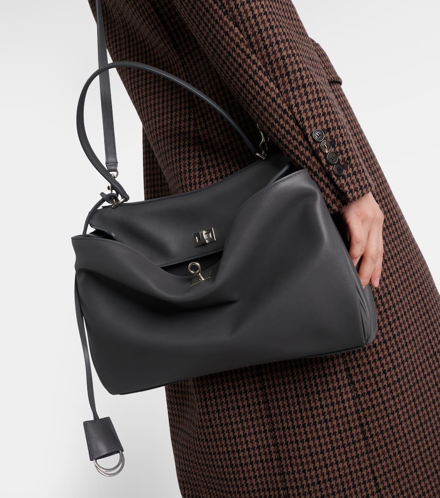 Balenciaga Rodeo Medium Leather Shoulder Bag In Grey