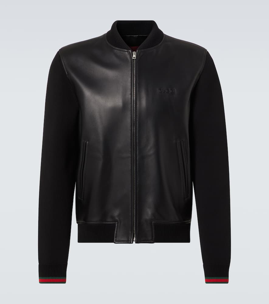 Web Stripe leather bomber jacket