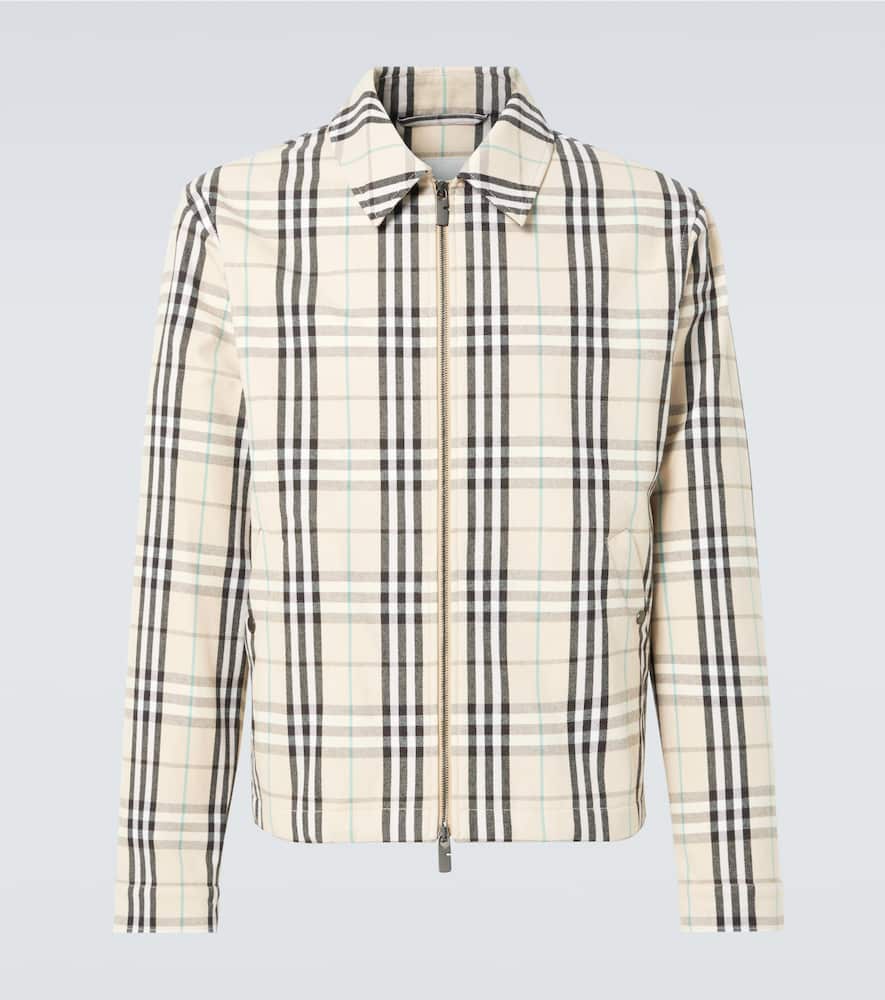 Burberry Beige Jacket With Classic Collar And All-over Check Motif In Cotton Man In Multicoloured