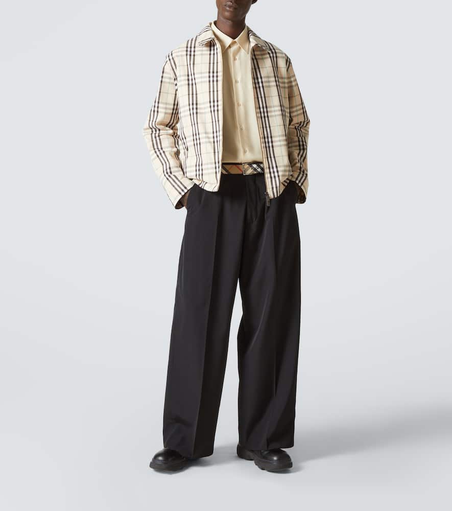 Burberry Beige Jacket With Classic Collar And All-over Check Motif In Cotton Man In Multicoloured