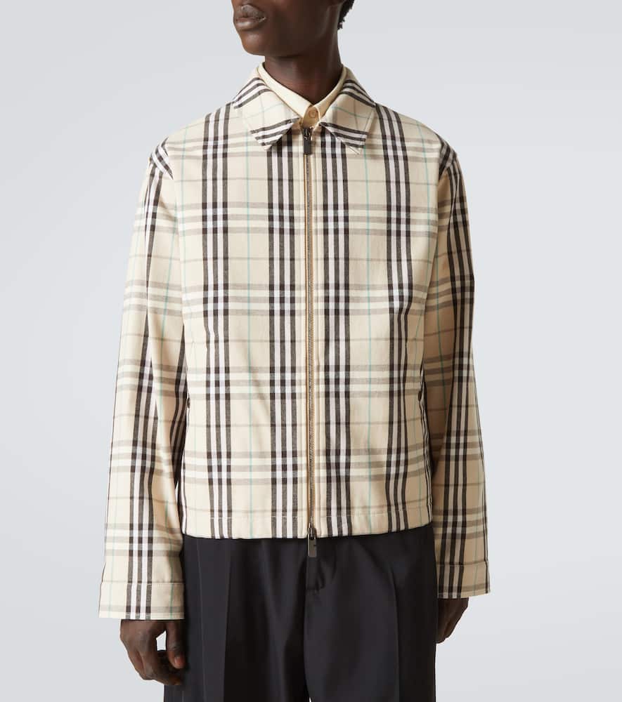 Burberry Beige Jacket With Classic Collar And All-over Check Motif In Cotton Man In Multicoloured