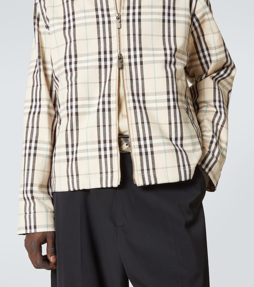 Burberry Beige Jacket With Classic Collar And All-over Check Motif In Cotton Man In Multicoloured