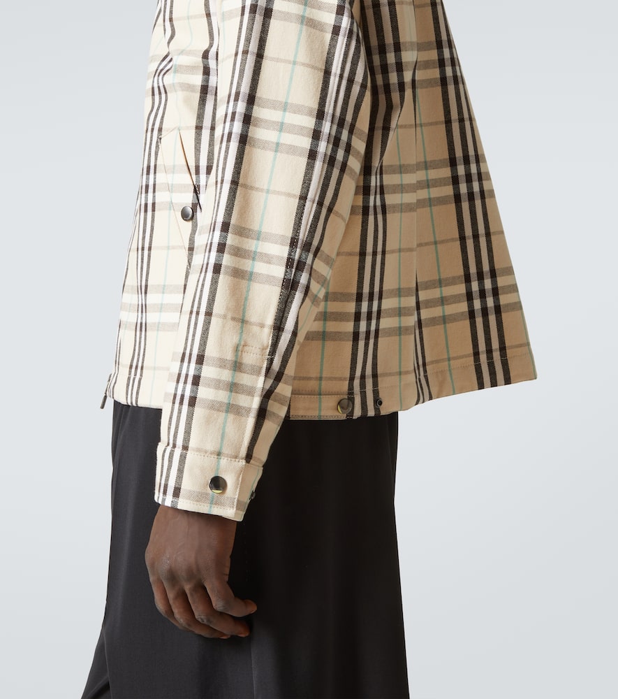 Burberry Beige Jacket With Classic Collar And All-over Check Motif In Cotton Man In Multicoloured