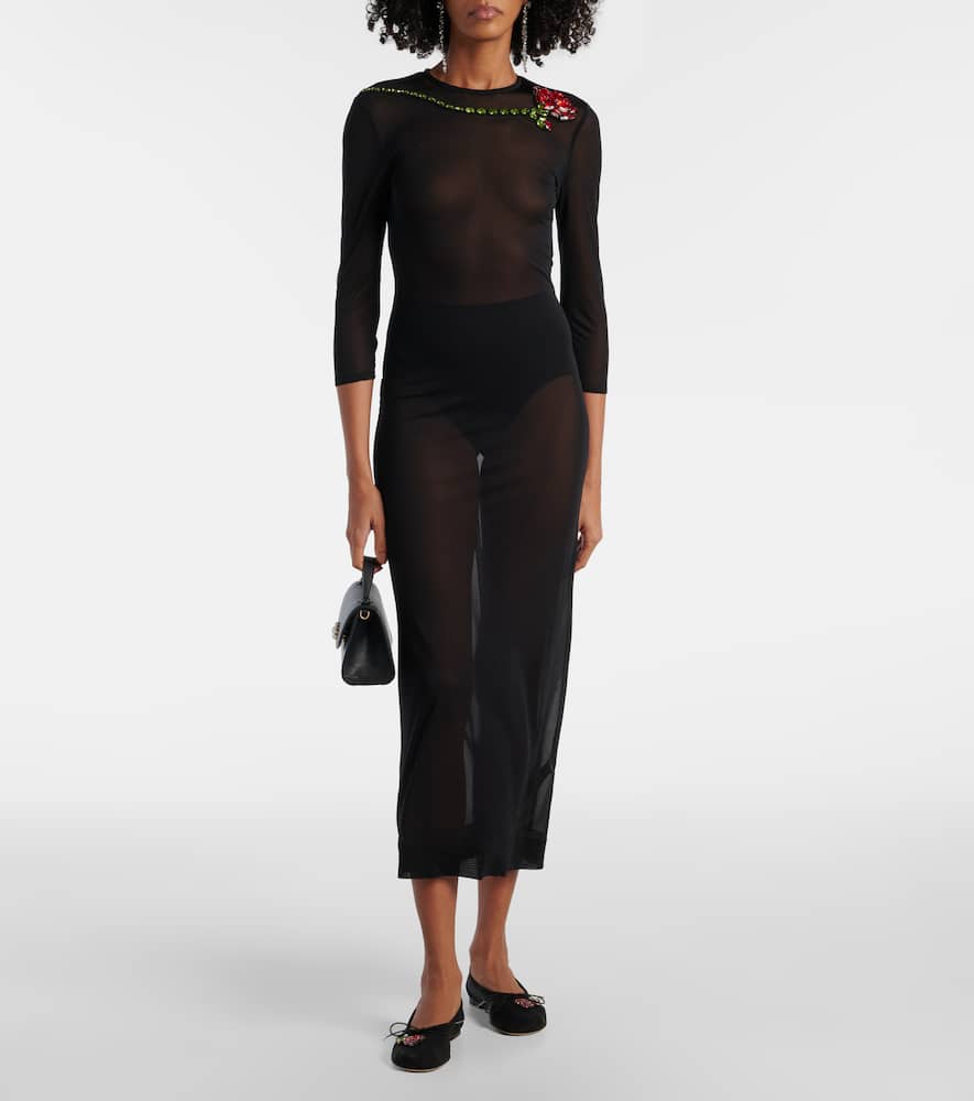 Simone Rocha Crystal-embellished Sheer Cocktail Dress In Black