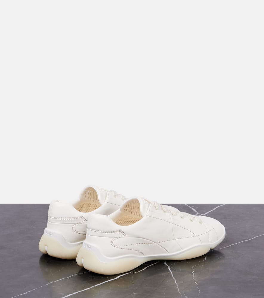 Prada Leather Sneakers Crafted Geometric Stitching In Black