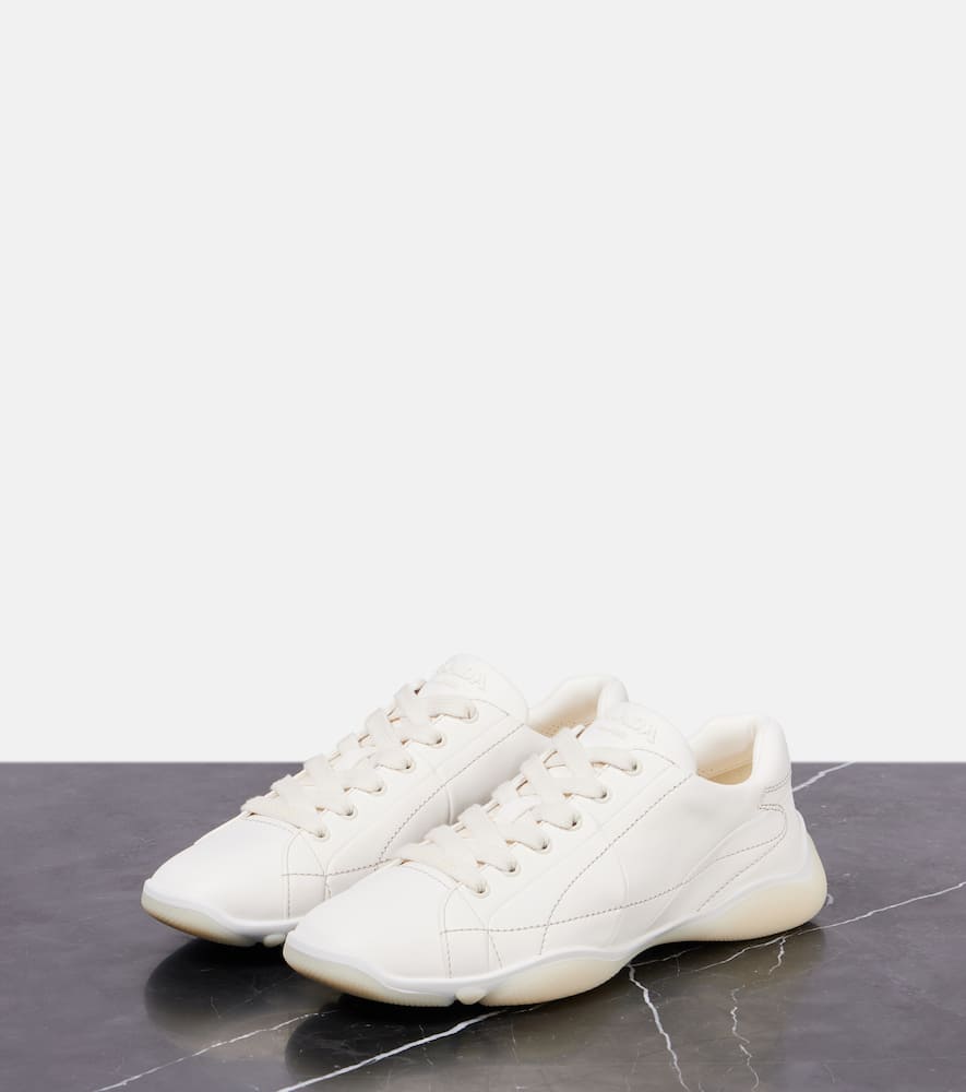Prada Leather Sneakers Crafted Geometric Stitching In Black