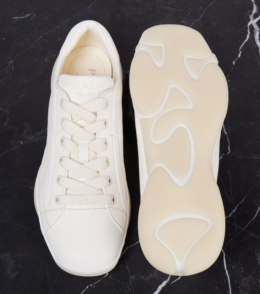 Prada Leather Sneakers Crafted Geometric Stitching In Black