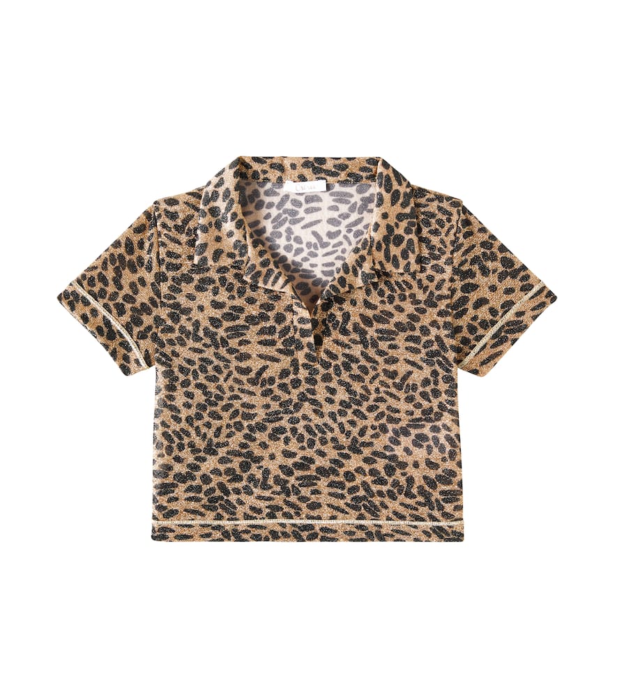 Oseree Oséree Kids Lumière Leopard-print Lamé Polo Shirt In Multicolor