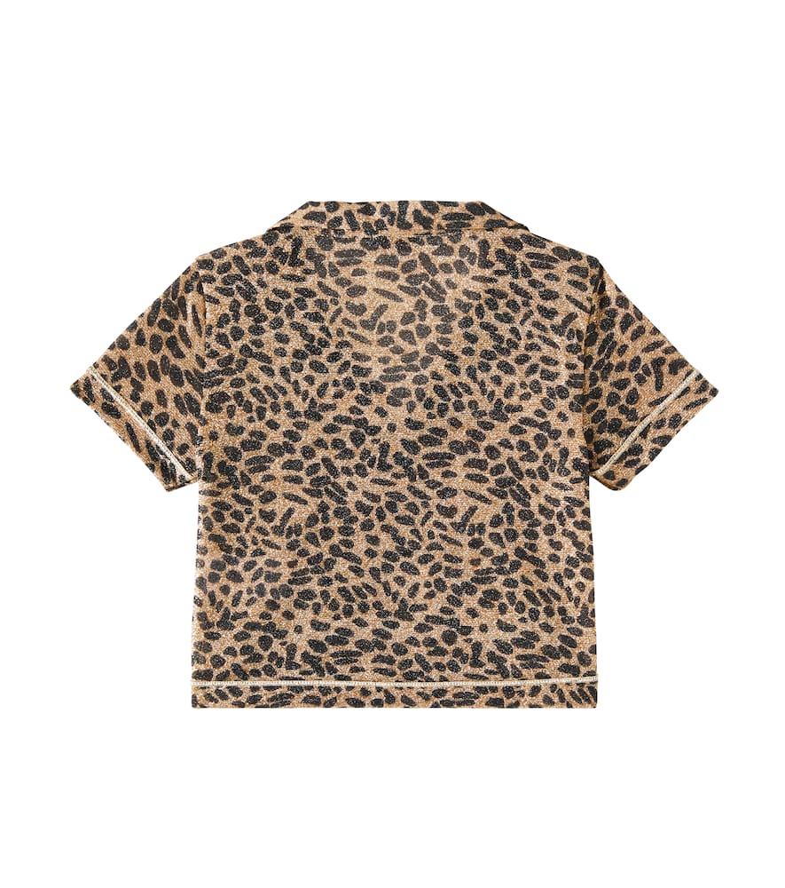 Oseree Oséree Kids Lumière Leopard-print Lamé Polo Shirt In Multicolor