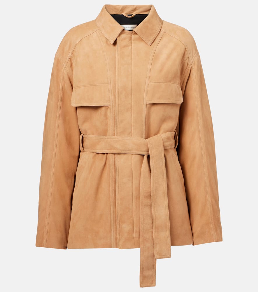Nour Hammour Zakary Belted Suede Jacket In Beige