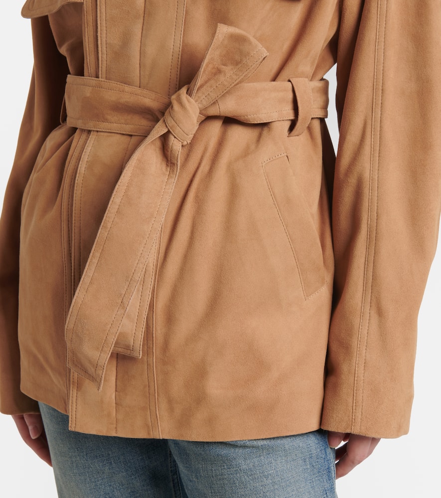 Nour Hammour Zakary Belted Suede Jacket In Beige