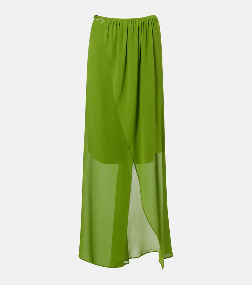 Chain-detail silk georgette wrap skirt