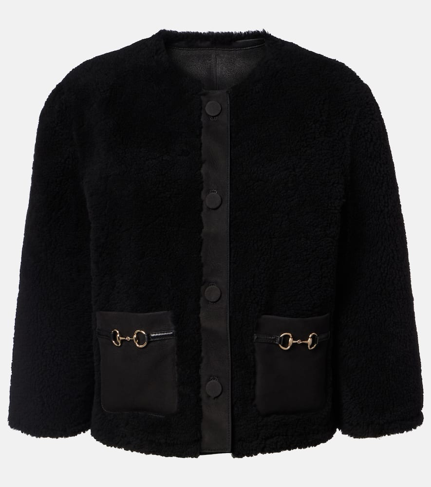 Gucci Horsebit Cropped Shearling Jacket In Black