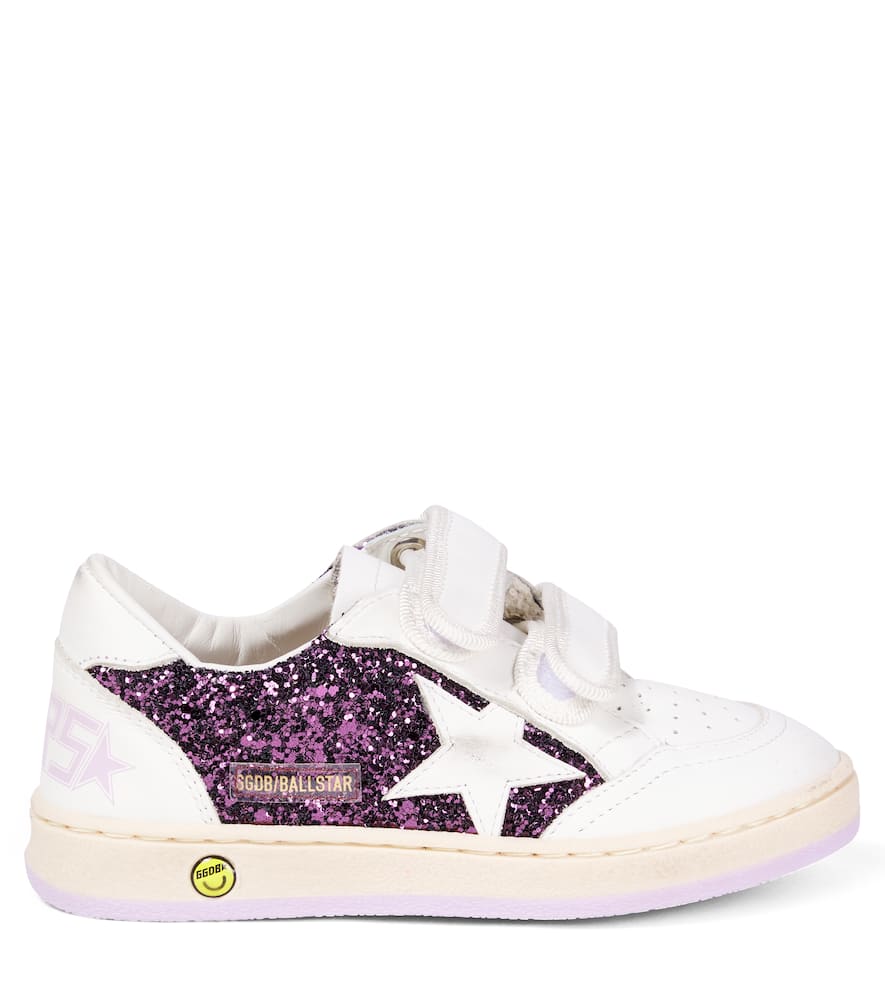 GOLDEN GOOSE BALL STAR GLITTER AND LEATHER SNEAKERS