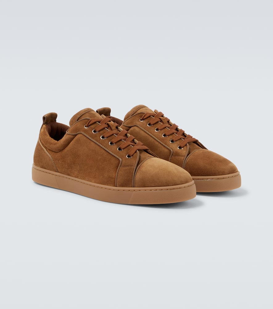 Christian Louboutin Louis Junior Suede Sneakers With Eyelet Detailing In Brown