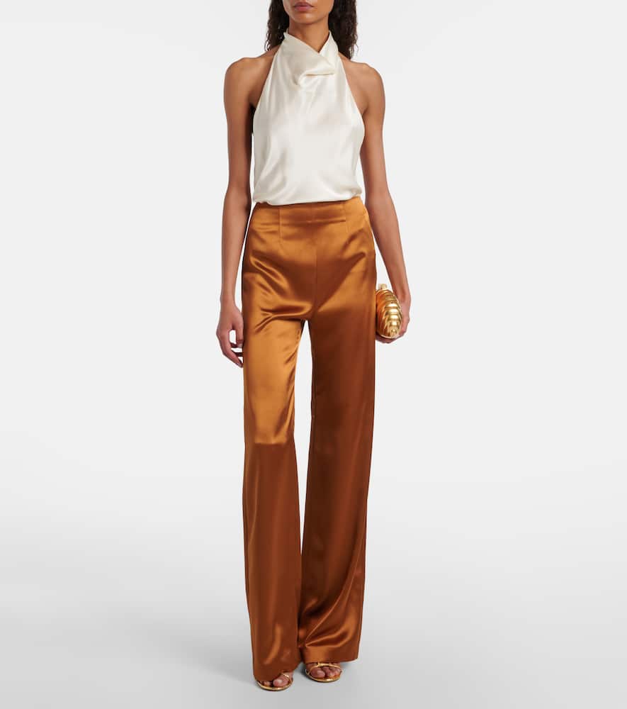 Galvan Sister Moon Satin Wide-leg Pants In Brown