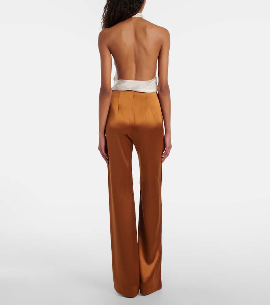 Galvan Sister Moon Satin Wide-leg Pants In Brown