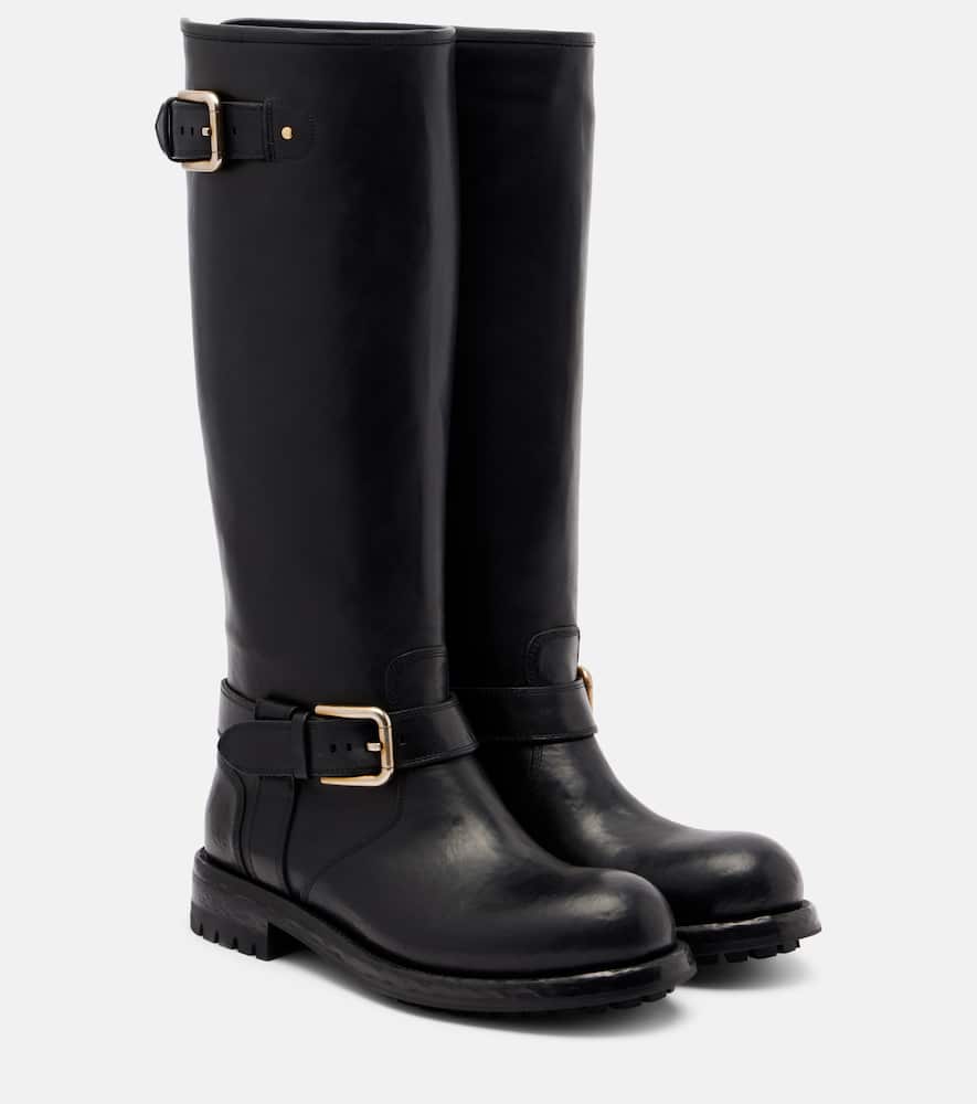 Dolce & Gabbana Calf Leather Biker Boots With Button Detail In Black
